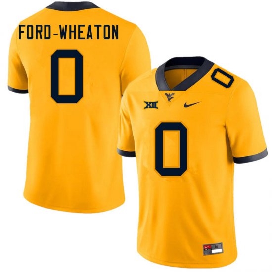 Men's West Virginia Mountaineers NCAA #0 Bryce Ford-Wheaton Gold Authentic Nike Stitched College Football Jersey CA15G72WH